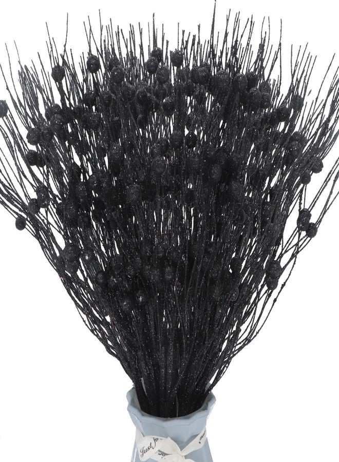 Kunjocy 20Pcs Christmas Glitter Berries Stems 15.7" Artificial Berry Stems Branches for Christmas Tree Winter Picks Glitter Berry Sprays Curly Twigs Decorations for Wreath Holiday DIY Crafts (Black) - Image 1