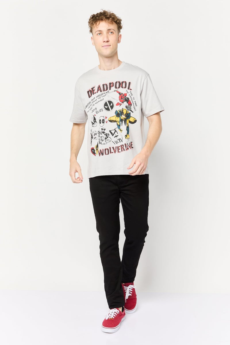 MARVEL Men Deadpool And Wolverine Crew Neck Short Sleeves T-Shirt, Light Grey - Image 2