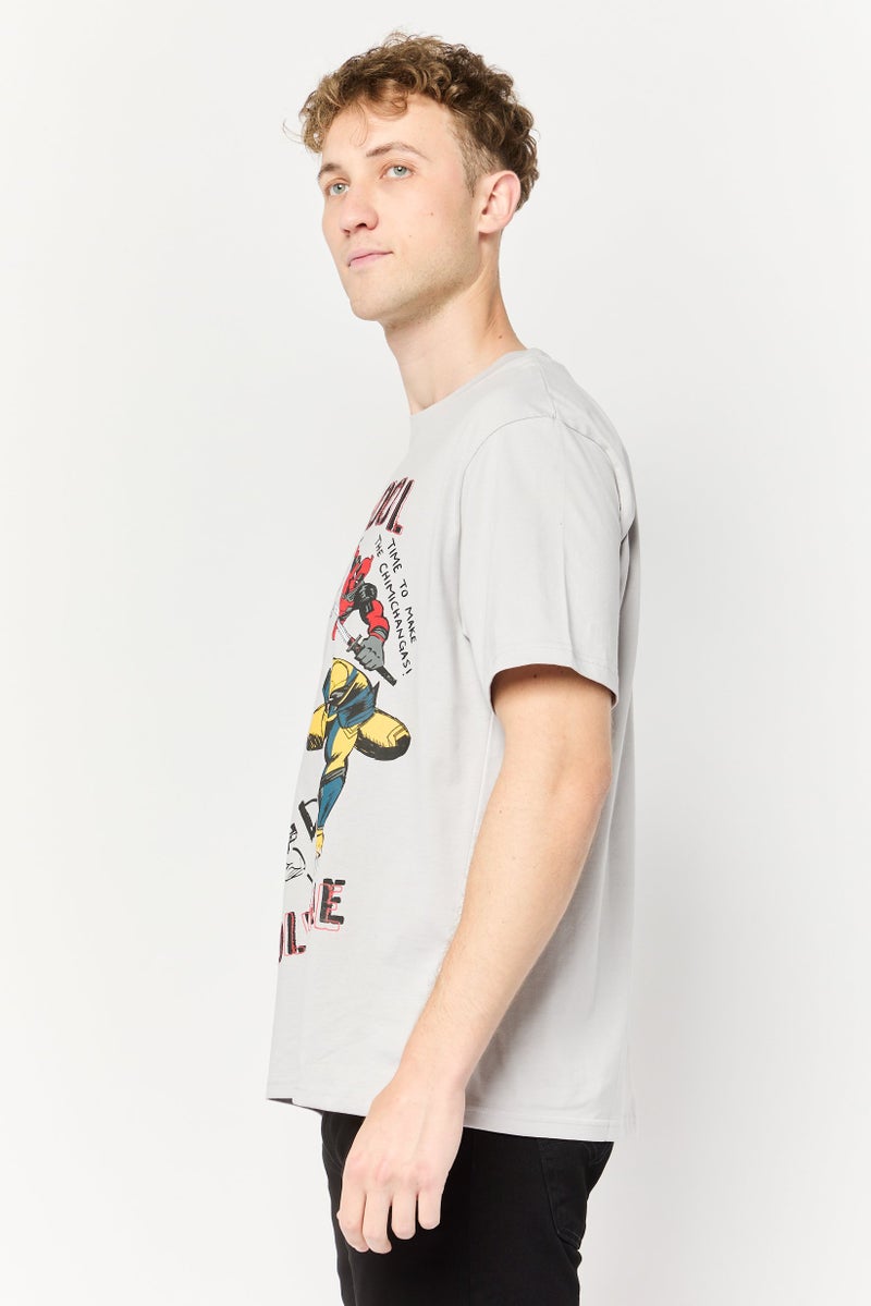 MARVEL Men Deadpool And Wolverine Crew Neck Short Sleeves T-Shirt, Light Grey - Image 3