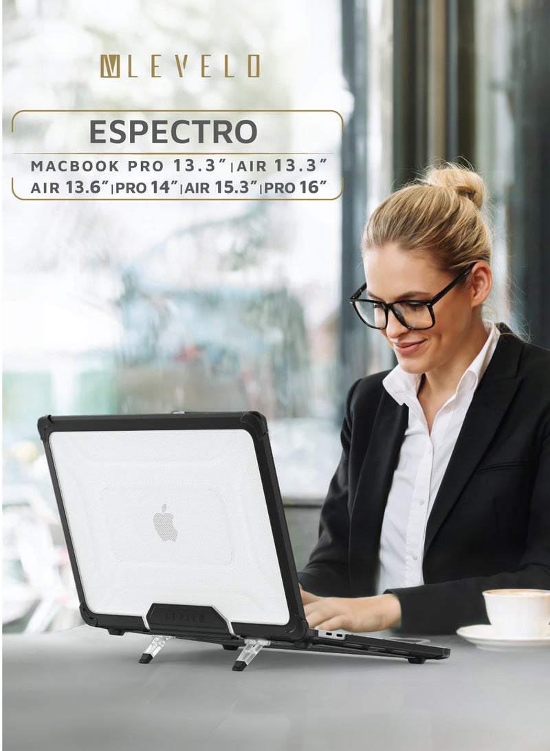 LEVELO Espectro Macbook Air15.3" Case / Easy Installation / Built In Air Vents / Foldable Stand - Black - Image 3