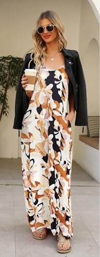 Supnier Summer Floral Dresses for Women 2025 Sexy V-Neck Flowy Beach Maxi Dresses Casual Wear(L,Taupe/Black) - Image 3