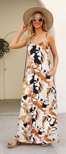 Supnier Summer Floral Dresses for Women 2025 Sexy V-Neck Flowy Beach Maxi Dresses Casual Wear(L,Taupe/Black) - Image 4