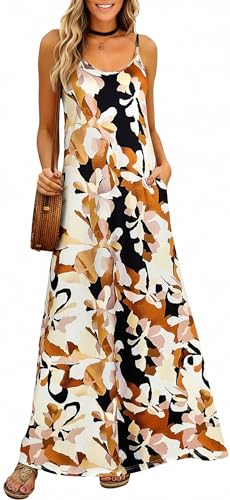 Supnier Summer Floral Dresses for Women 2025 Sexy V-Neck Flowy Beach Maxi Dresses Casual Wear(L,Taupe/Black) - Image 1
