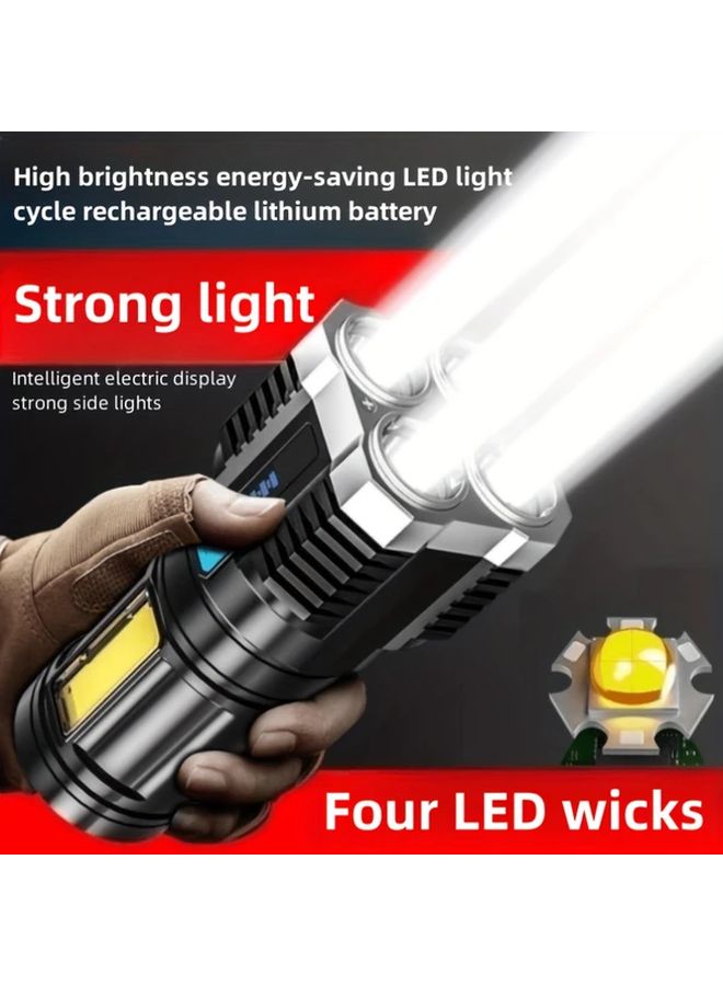 USB Rechargeable 4 LED Flashlight High Brightness Side Lights For Hiking Fishing - Image 1