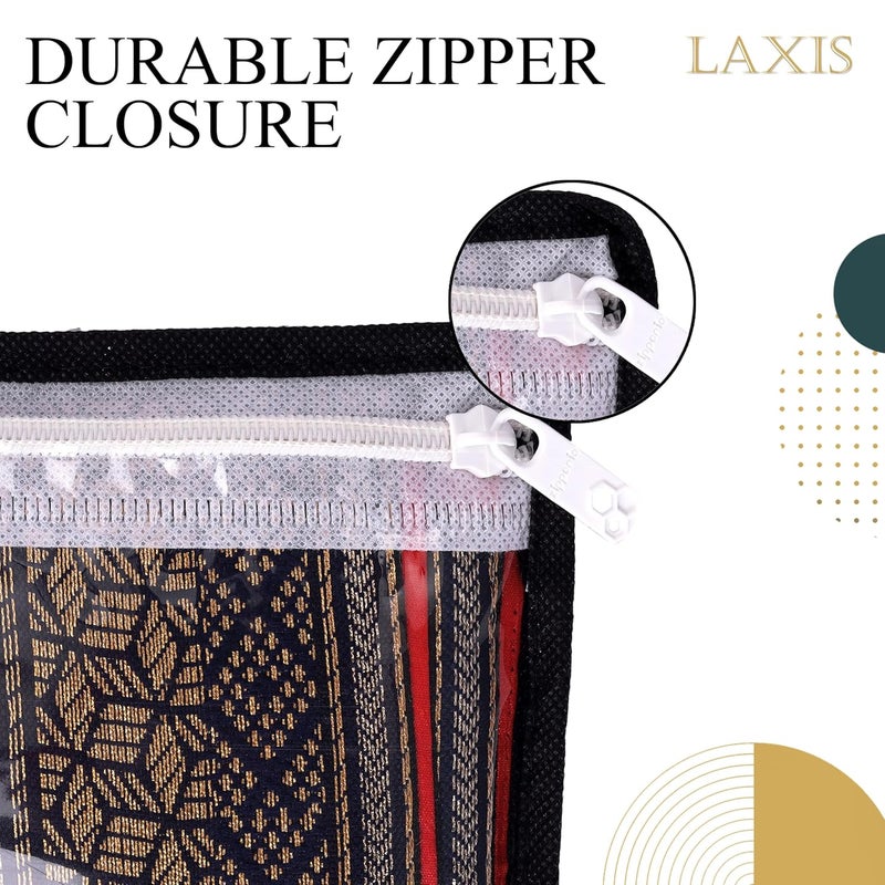 LAXIS ® Non-Woven Printed Single Saree Cover, Saree Bag Pack of 10Pcs, Transparent Saree Covers With Zip, Saree Covers For Storage, Wardrobe Organiser, Size-36x42x2cm (Black) - Image 2