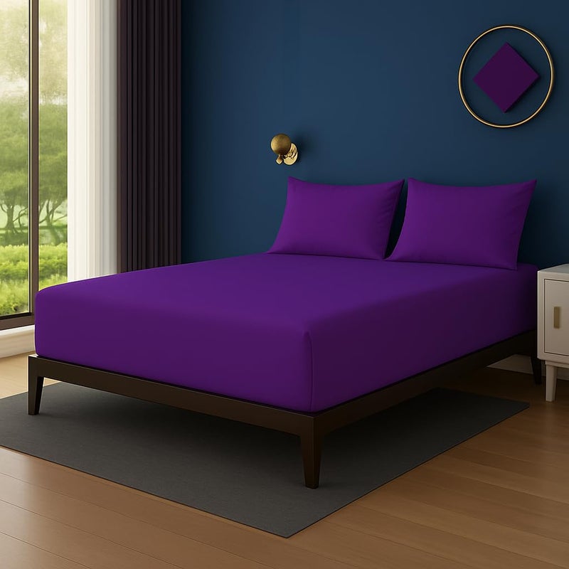 Amali  3 piece Polycotton Bed Sheet KING Size (W200xL200+35) cm 1 Fitted Sheet and 2 Standard Pillowcases Soft, Breathable & Durable Fabric for Home Use - Image 2
