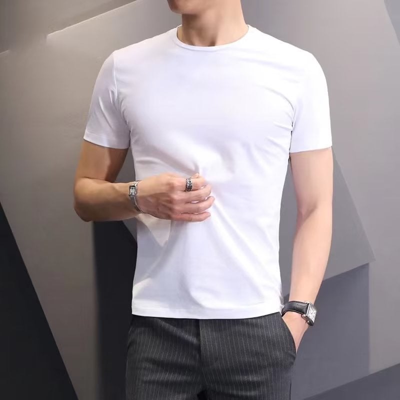 Korean Men'S Short-Sleeved T-Shirt Slim-Fit Base Shirt Plus Size Black And White Top Round Neck Summer T-Shirt Men'S Wear - Image 2