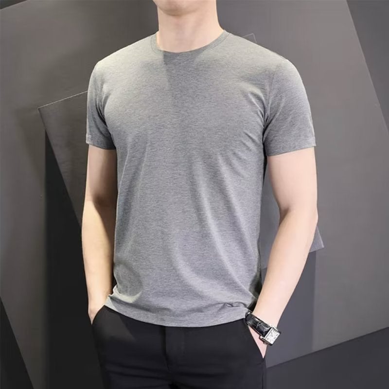 Korean Men'S Short-Sleeved T-Shirt Slim-Fit Base Shirt Plus Size Black And White Top Round Neck Summer T-Shirt Men'S Wear - Image 5
