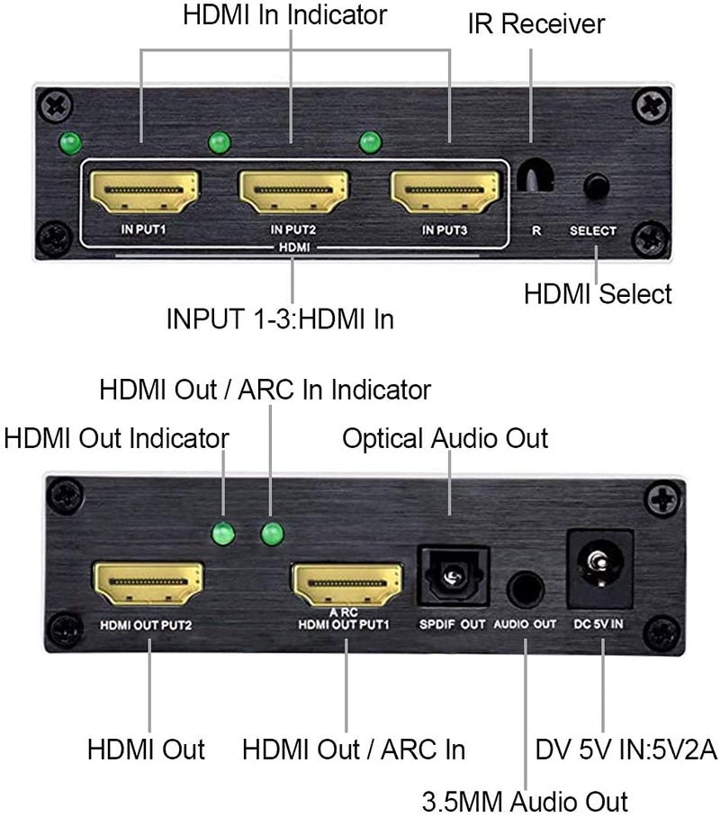 Tobo 4K Audio Extractor, HDMI to HDMI with Optical & AUX Audio Splitter, Supports 4K@60Hz - TD-493H-01 - Image 4