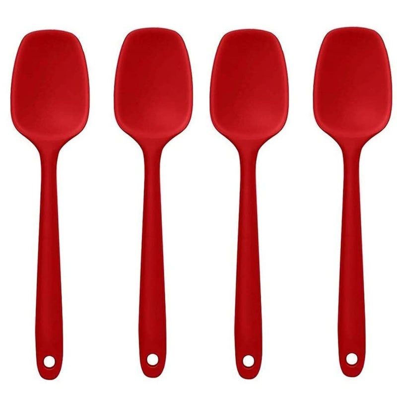 FS COOL Silicone Spatula 450F Heat Resistant Spoon Spatulas Strong Steel Core and OnePiece Seamless Design Perfect for Cooking Mixing Baking BPA Free and Dishwasher SafePack of 4 Red - Image 1