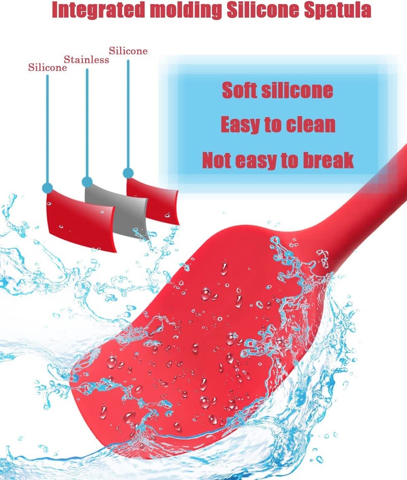 FS COOL Silicone Spatula 450F Heat Resistant Spoon Spatulas Strong Steel Core and OnePiece Seamless Design Perfect for Cooking Mixing Baking BPA Free and Dishwasher SafePack of 4 Red - Image 3