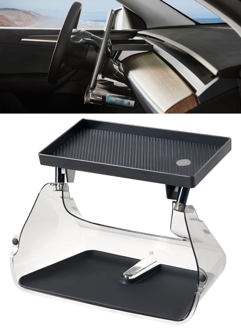 SYOSI Center Console Organizer Tray for Tesla Model 3/Y, Magnetic Behind Screen Storage Tray, Dashboard Organizer Tissue Holder, Compatible with Tesla Model 3/Y Accessories (Transparent) - Image 1