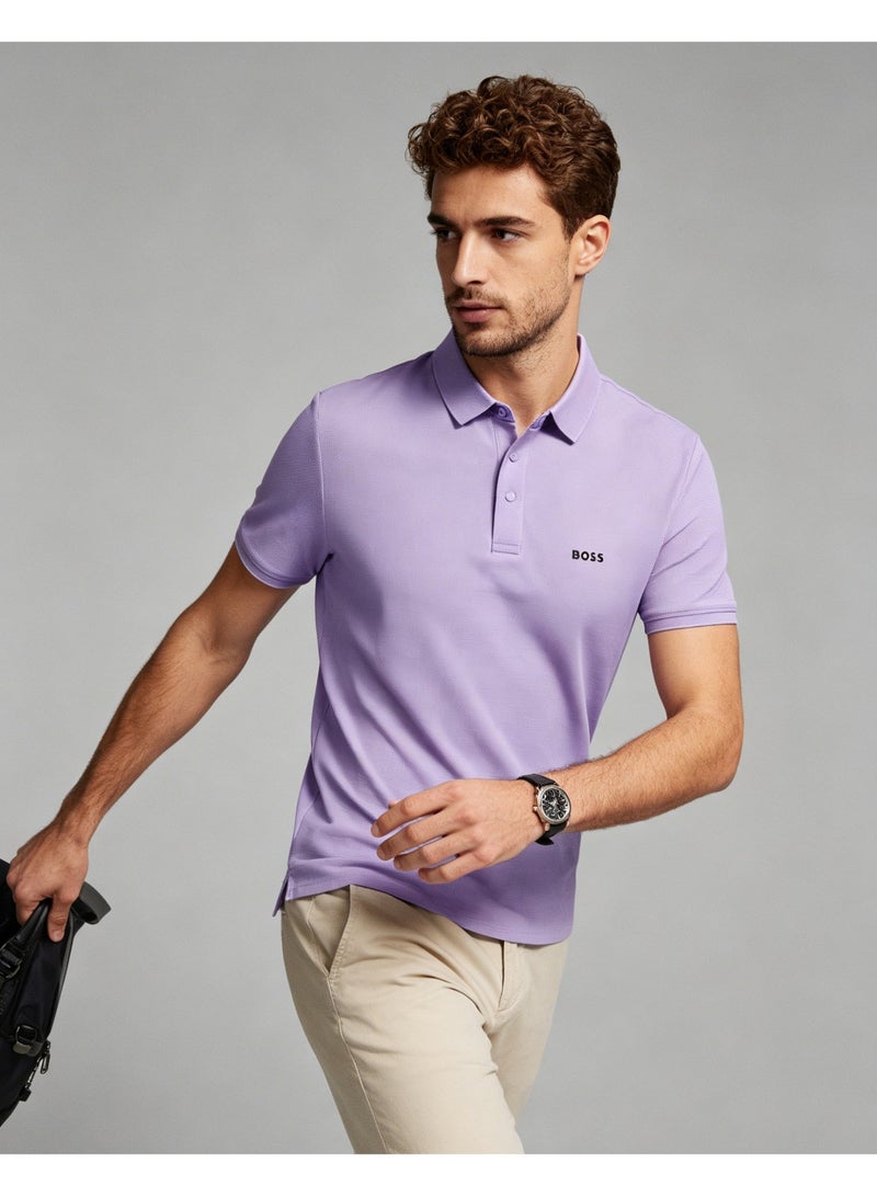 BOSS Men Gentle Pastel Short Sleeve Polo Shirt Fashion Daily Office Weekend Casual Top Lavender Purple - Image 5