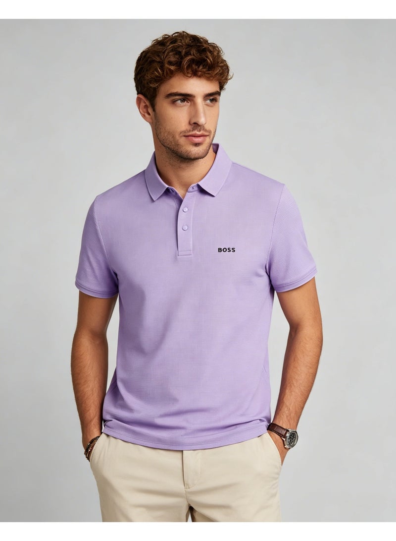 BOSS Men Gentle Pastel Short Sleeve Polo Shirt Fashion Daily Office Weekend Casual Top Lavender Purple - Image 1