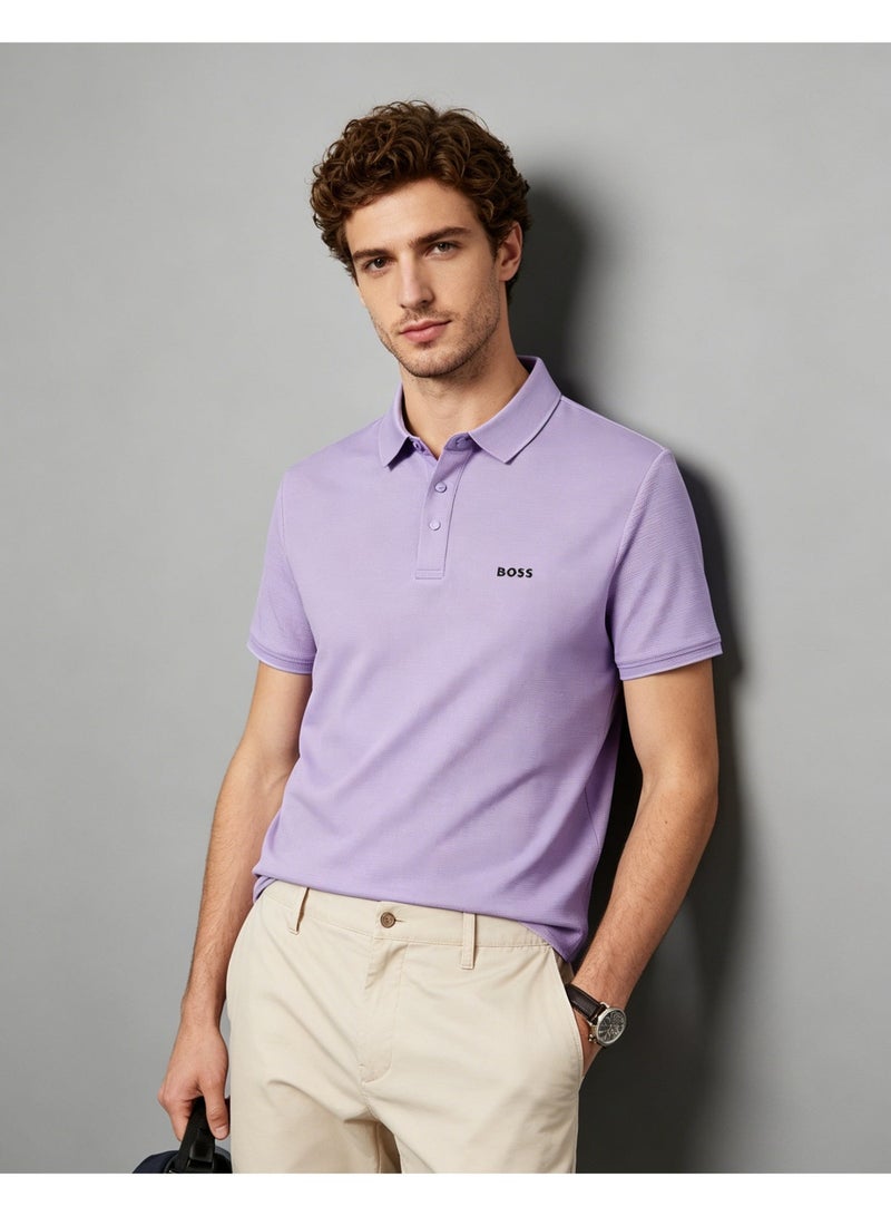 BOSS Men Gentle Pastel Short Sleeve Polo Shirt Fashion Daily Office Weekend Casual Top Lavender Purple - Image 3