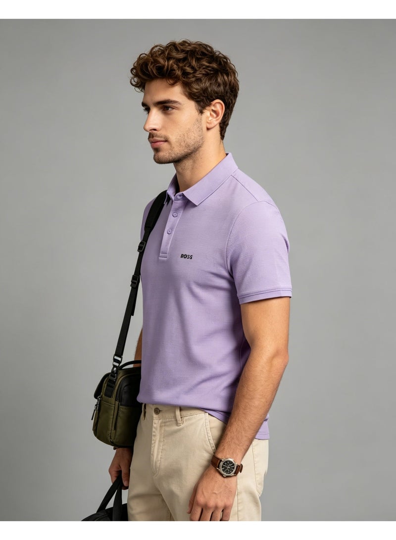 BOSS Men Gentle Pastel Short Sleeve Polo Shirt Fashion Daily Office Weekend Casual Top Lavender Purple - Image 2