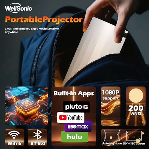 WellSonic Mini Projector with WiFi and Bluetooth, Portable Projector Support 1080P, Auto Keystone,210° Rotation, Smart Projector with build-in APP for Home Theater Night - Image 3