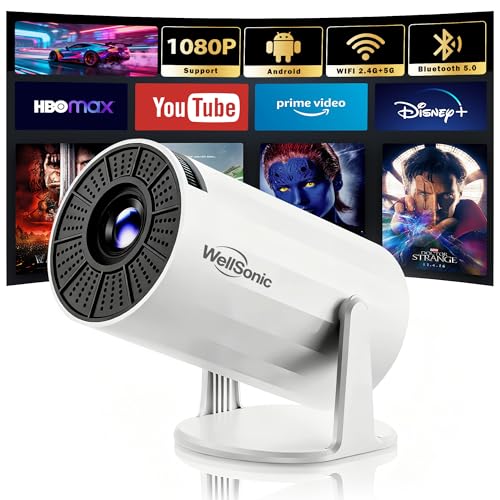 WellSonic Mini Projector with WiFi and Bluetooth, Portable Projector Support 1080P, Auto Keystone,210° Rotation, Smart Projector with build-in APP for Home Theater Night - Image 1