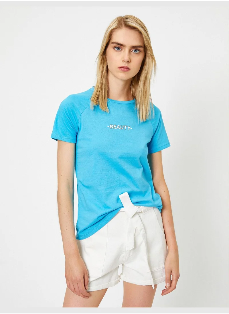 كوتون Round Neck Short Sleeve Letter Printed T-Shirt