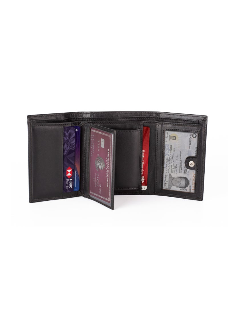 SKENZBI Trifold Wallet for Men 100% Leather RFID Protection with ID Window ,Coin Pocket Black - Image 1