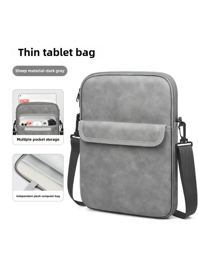 Crossbody Portable Tablet Computer Bag High-grade Sheep Material Anti-seismic Waterproof Lightweight IPad Storage Bag Sleek Bag-Color:Sheep Material/dark Gray-Size:13inch - Image 1