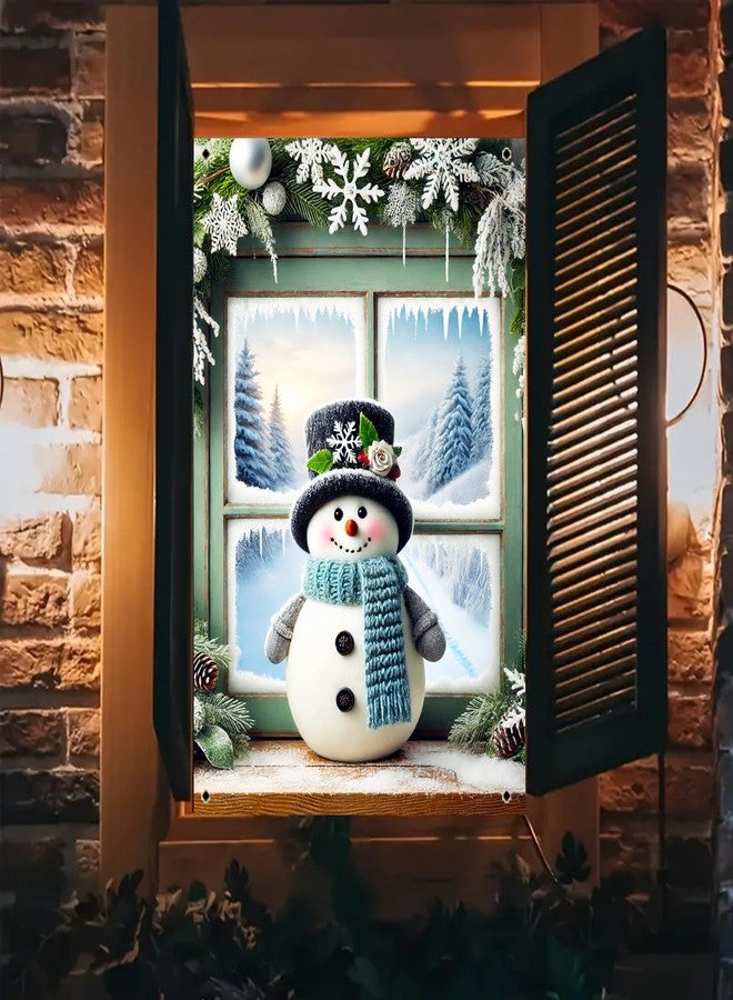 زينة نوافذ عيد الميلاد من بليس يارد، مقاس 32 × 47 بوصة، غطاء نافذة عيد الميلاد، رجل ثلج مبتسم، قبعة علوية، وشاح، مشهد غابة شتوية، فن نافذة عيد الميلاد الرائع لتزيين المنزل الداخلي والخارجي والحفلات - Image 2