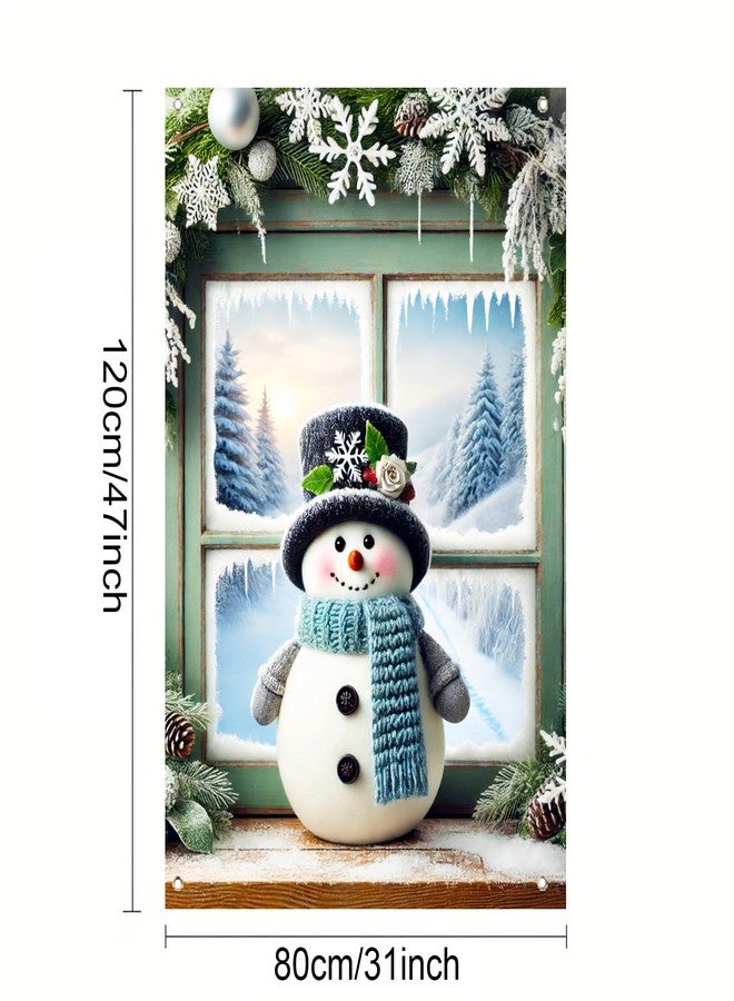 زينة نوافذ عيد الميلاد من بليس يارد، مقاس 32 × 47 بوصة، غطاء نافذة عيد الميلاد، رجل ثلج مبتسم، قبعة علوية، وشاح، مشهد غابة شتوية، فن نافذة عيد الميلاد الرائع لتزيين المنزل الداخلي والخارجي والحفلات - Image 3