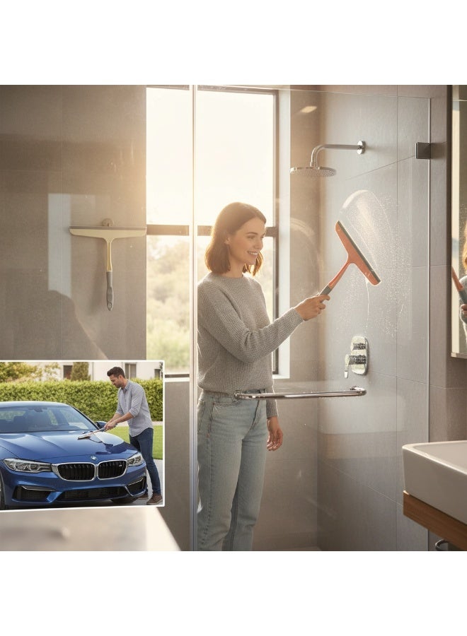 مسّاحة زجاج بشفرة سيليكون مرنة لتنظيف الشبابيك والمرايا وأبواب الدش بدون خطوط. مقبض مريح مضاد للانزلاق مع فتحة تعليق لسهولة التخزين. - Image 4