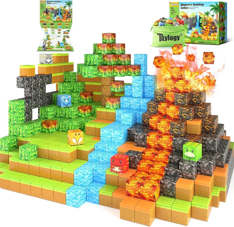 Toylogy لعبة الديناصورات المغناطيسية من - مكعبات بناء عالم المغناطيس، إصدار البركان، لعبة أطفال للأولاد والبنات من عمر 3+ سنوات، لعبة مونتيسوري جوراسيك، هدايا للأطفال - Image 1