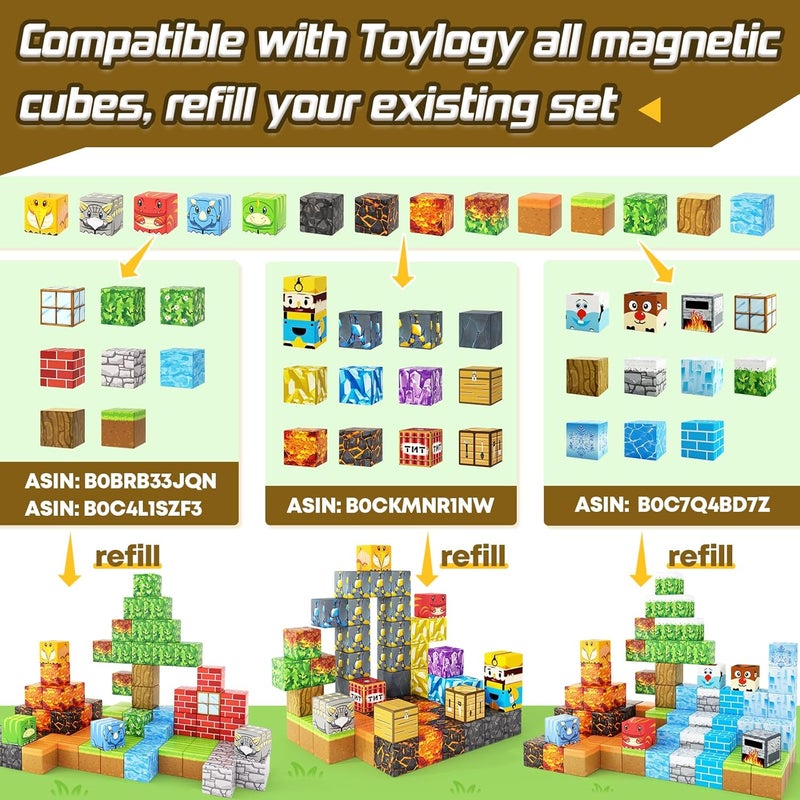 Toylogy لعبة الديناصورات المغناطيسية من - مكعبات بناء عالم المغناطيس، إصدار البركان، لعبة أطفال للأولاد والبنات من عمر 3+ سنوات، لعبة مونتيسوري جوراسيك، هدايا للأطفال - Image 3