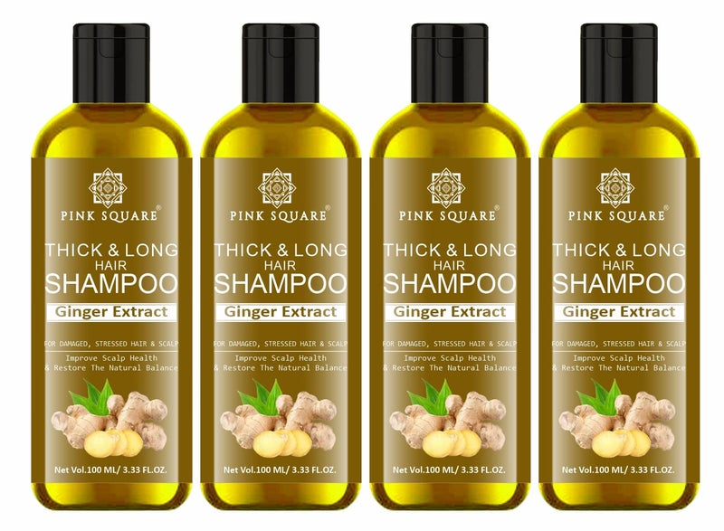 Pink Square Thick  Long Hair Shampoo with Ginger Extract to Get Dandruff Free Scalp Refresh Hair Pack of 4 of 100ML 400ML - Image 1
