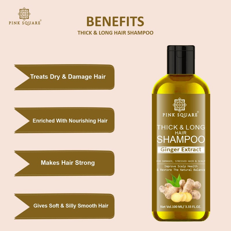 Pink Square Thick  Long Hair Shampoo with Ginger Extract to Get Dandruff Free Scalp Refresh Hair Pack of 4 of 100ML 400ML - Image 4