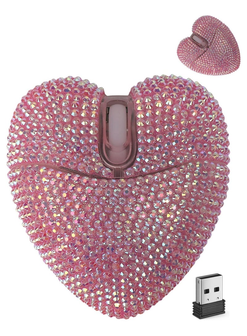 عام Wireless Bluetooth Mouse Cute Pink Love Heart Shinning Led Light Silent Portable Lightweight USB Optical Cordless Dual Mode Mice for PC Laptop Computer Women Girl - Image 1