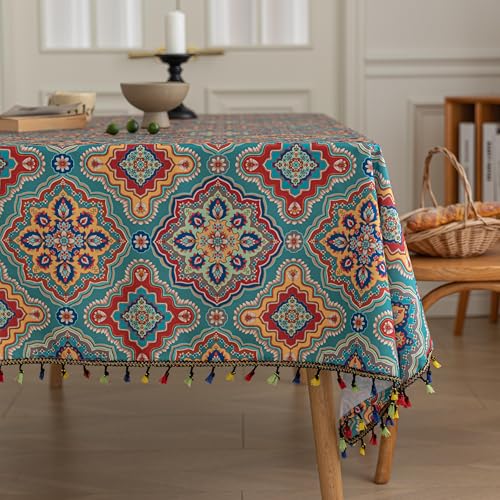 Erbnaryx Handblock Print Tablecloth for Square Tables, Boho Table Cover with Fringed Edges, Decorative Tablecloth for Kitchen and Dining Room,59"x 102" - Image 4