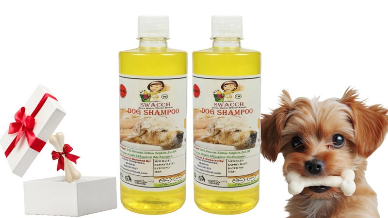 swacch Shampoo | Puppy Safe Shampoo | Dog Shampoo (500ml) (Pack of 2) Lemon + Small White Bone | Dog Chew Bones | Teething chew Toy | Dental Teething |Combo Pack - Image 1