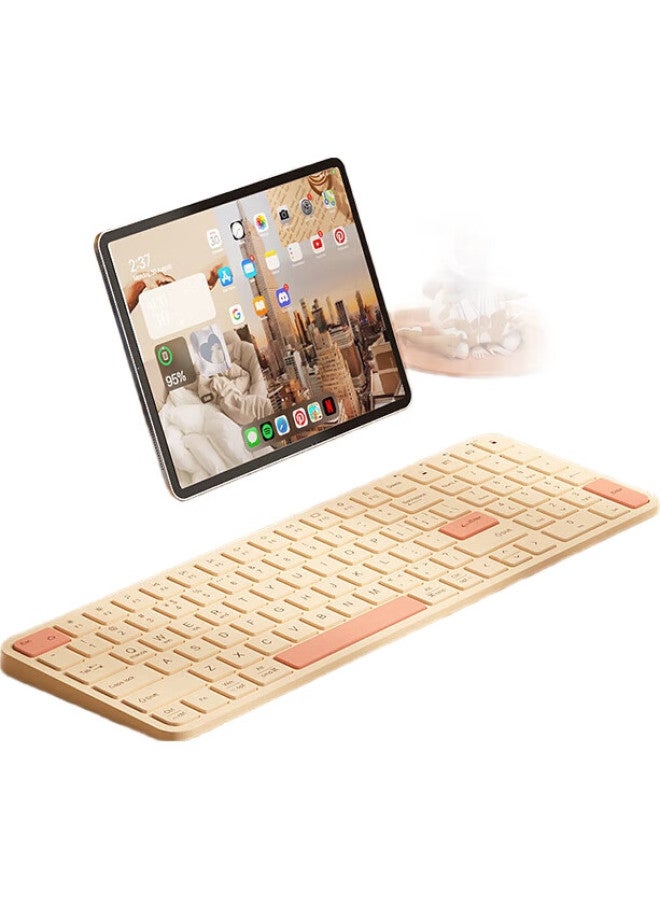 B.O.W Hangshi Hd363Cl-2 Dual-Mode Rechargeable Wireless Bluetooth Keyboard For Laptops, Desktop Computers, Tablets, Ipad, And Smartphones, Quiet Home And Office Universal Keyboard, Cheese Brown - Image 1