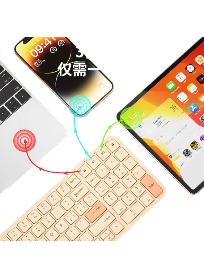 B.O.W Hangshi Hd363Cl-2 Dual-Mode Rechargeable Wireless Bluetooth Keyboard For Laptops, Desktop Computers, Tablets, Ipad, And Smartphones, Quiet Home And Office Universal Keyboard, Cheese Brown - Image 2