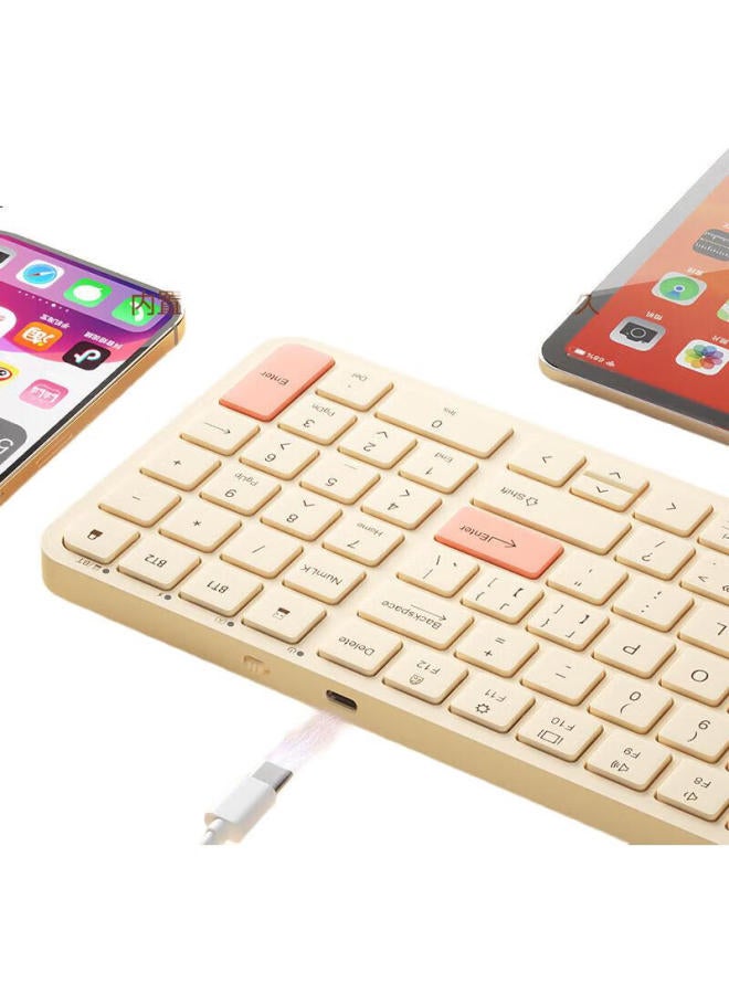 B.O.W Hangshi Hd363Cl-2 Dual-Mode Rechargeable Wireless Bluetooth Keyboard For Laptops, Desktop Computers, Tablets, Ipad, And Smartphones, Quiet Home And Office Universal Keyboard, Cheese Brown - Image 3