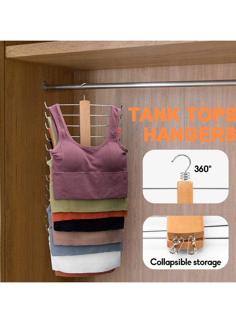 Generic - 2 Pcs Tank Top Hangers, Wooden Underwear Hanger, 360° Rotating Bra Hanger for Tank Tops/Bras/Camisole, Closet Tank Top Hanger with 12 Metal Hooks, Hold 12 Tank Tops or Bras - Image 1