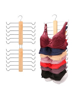 2 Pcs Tank Top Hangers, Wooden Underwear Hanger, 360° Rotating Bra Hanger for Tank Tops/Bras/Camisole, Closet Tank Top Hanger with 12 Metal Hooks, Hold 12 Tank Tops or Bras