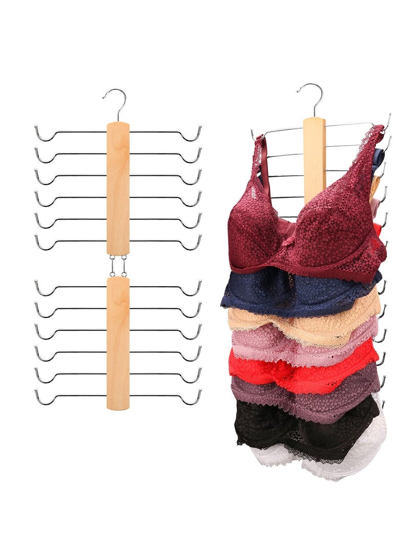 Generic - 2 Pcs Tank Top Hangers, Wooden Underwear Hanger, 360° Rotating Bra Hanger for Tank Tops/Bras/Camisole, Closet Tank Top Hanger with 12 Metal Hooks, Hold 12 Tank Tops or Bras - Image 1
