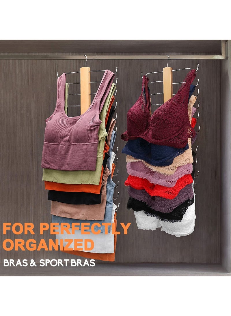 Generic - 2 Pcs Tank Top Hangers, Wooden Underwear Hanger, 360° Rotating Bra Hanger for Tank Tops/Bras/Camisole, Closet Tank Top Hanger with 12 Metal Hooks, Hold 12 Tank Tops or Bras - Image 1