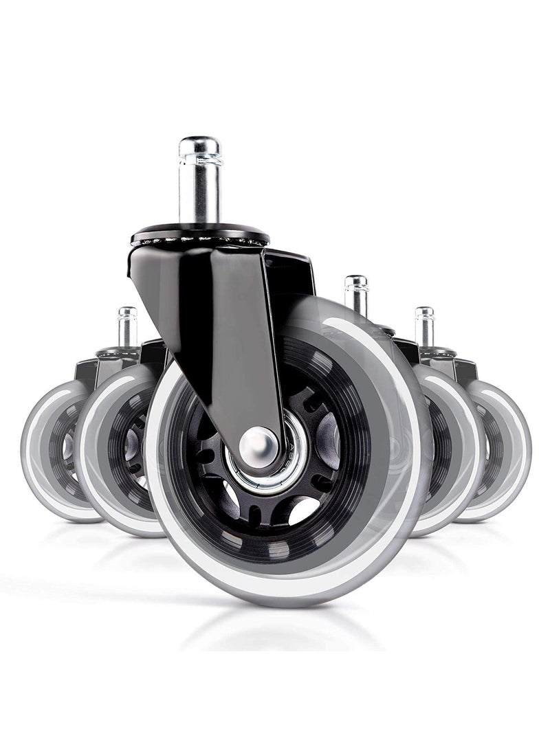 BETLEX Betlex 3Inch Universal Fit Single Caster Wheels Nylon Pin Wheel Replaceable Rollerblade Type Steel PU Rubber Safe for All Floors Stem Size 1122 mm Set of 5 Black 