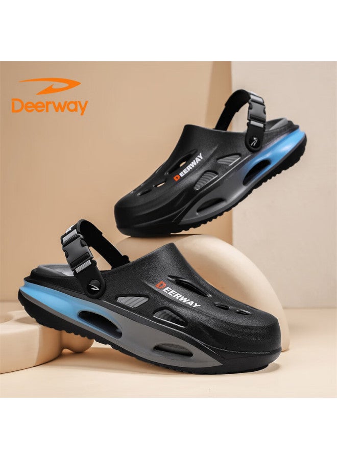 Deerway Perforated Shoes For Men, Summer Home Sandals, Breathable Slippers For Men, Versatile Beach Shoes, Black Moon, Size 40/41 - Image 1