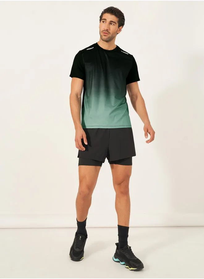 Styli Gradient Print Stretchy Training T-Shirt with Shoulder Print Detail