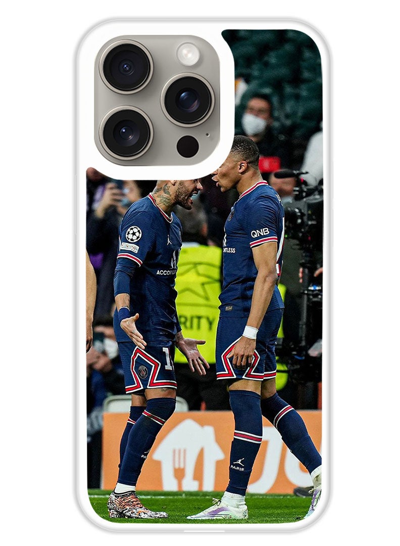Theodor Protective Case Cover For APPLE IPHONE 15 Pro Max Mbappe and Neymar 2 (White Bumper) - Image 1