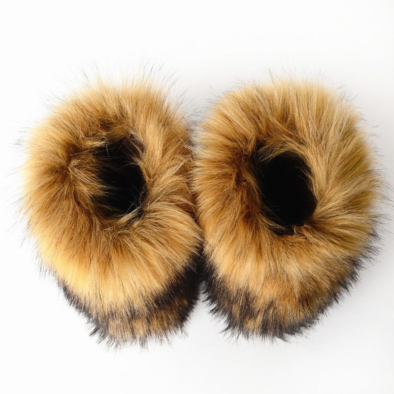 QMFUR Women's Furry Faux Fur Boots Knee High Snow Boots Fuzzy Fluffy Flat boot Winter Warm Fashion Boots (Brown, adult, women, numeric_8, numeric, us_footwear_size_system, medium) - Image 4