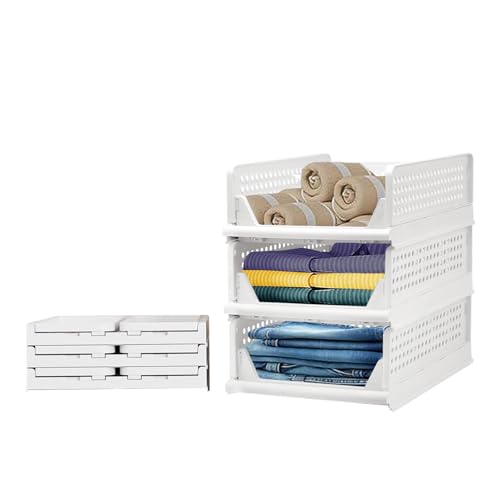 Aditya polymers Small Wardrobe Closet Organizers Pack of 3 | Foldable Stackable Clothes Storage Baskets | Adjustable Sliding Drawer Design | Space Saving Multipurpose Organizer for Cupboard Almirah - Image 1