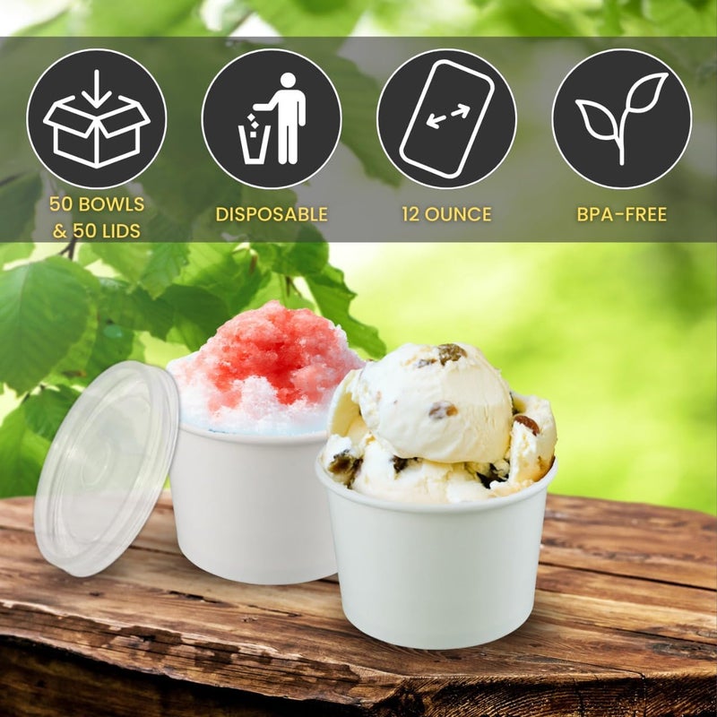 Smygoods أكواب آيس كريم يمكن التخلص منها، 8 أونصة، أبيض، 50 قطعة، أوعية ورقية مستديرة للآيس كريم والحلويات، مناسبة للاستخدامات الساخنة والباردة. - Image 3