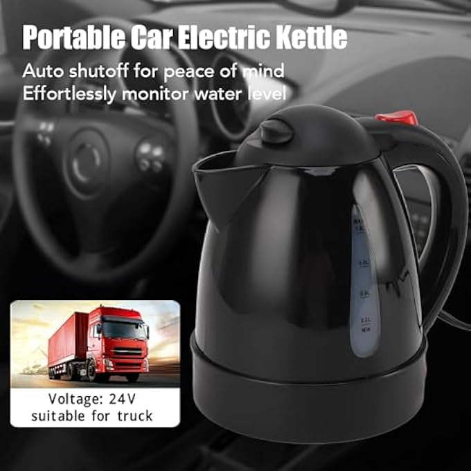 BROLEO Car Electric Kettle 24V 1000Ml Portable Car Kettle Water Boiler With Auto Shut Off  Cigarette Lighter Stainless Steel Road Trip Car Truck Water Heater For Hot Water Tea Coffee - Image 4
